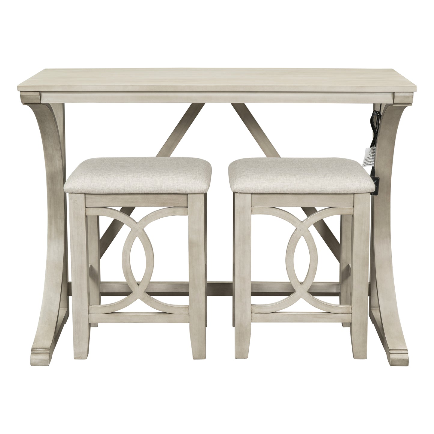 Farmhouse 3-Piece Counter Height Dining Table Set with USB Port and Upholstered Stools,Cream