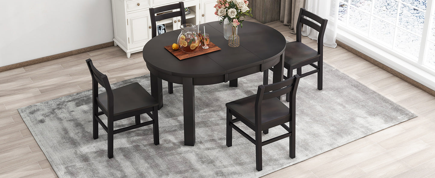 Farmhouse 5-Piece Extendable Round Dining Table Set with Storage Drawers and 4 Dining Chairs,16" Removable Leaf, Espresso