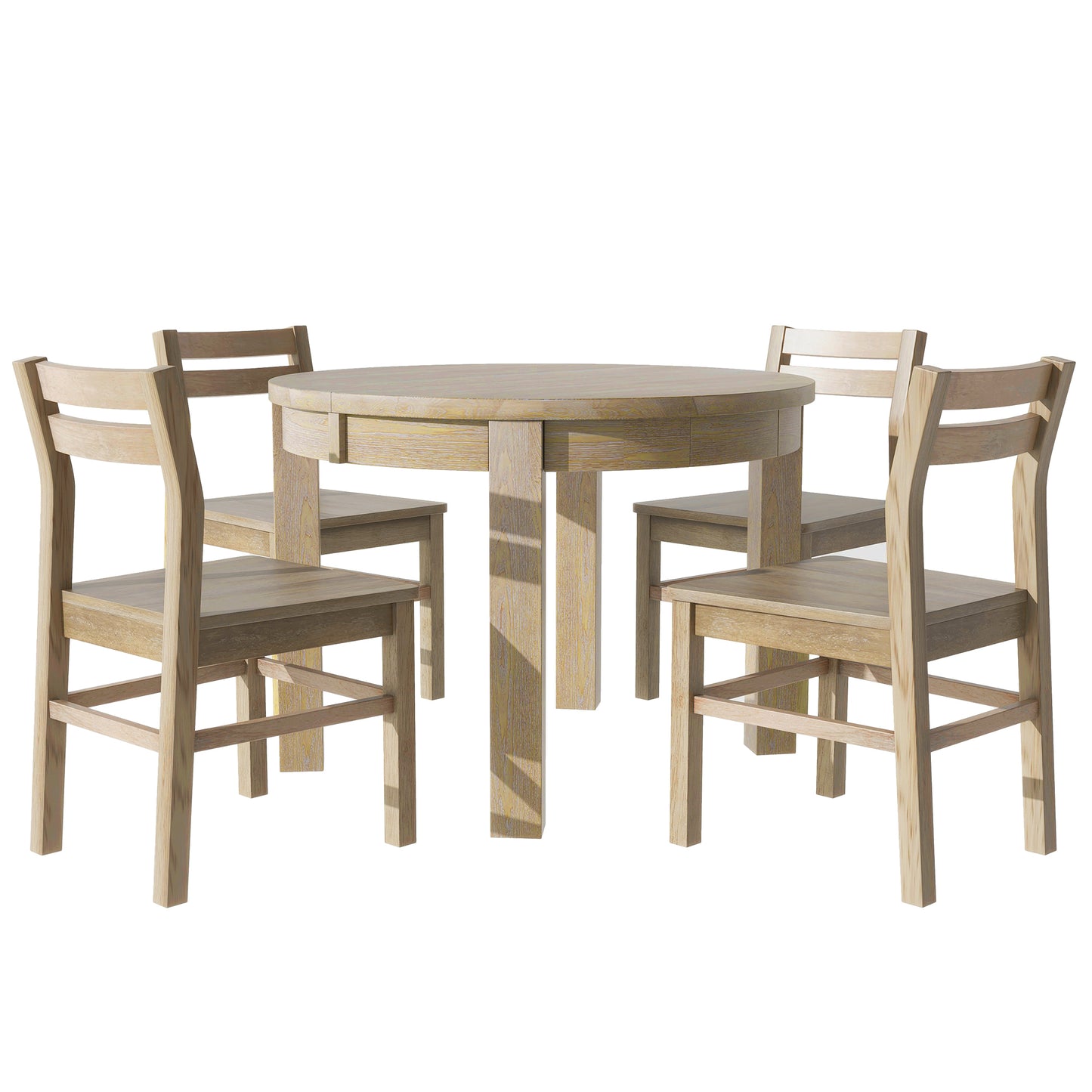 Farmhouse 5-Piece Extendable Round Dining Table Set with Storage Drawers and 4 Dining Chairs,16" Removable Leaf, Natural