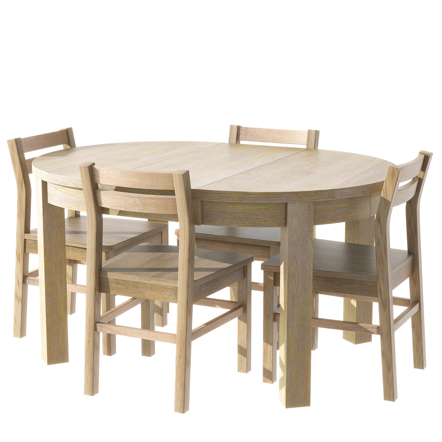 Farmhouse 5-Piece Extendable Round Dining Table Set with Storage Drawers and 4 Dining Chairs,16" Removable Leaf, Natural