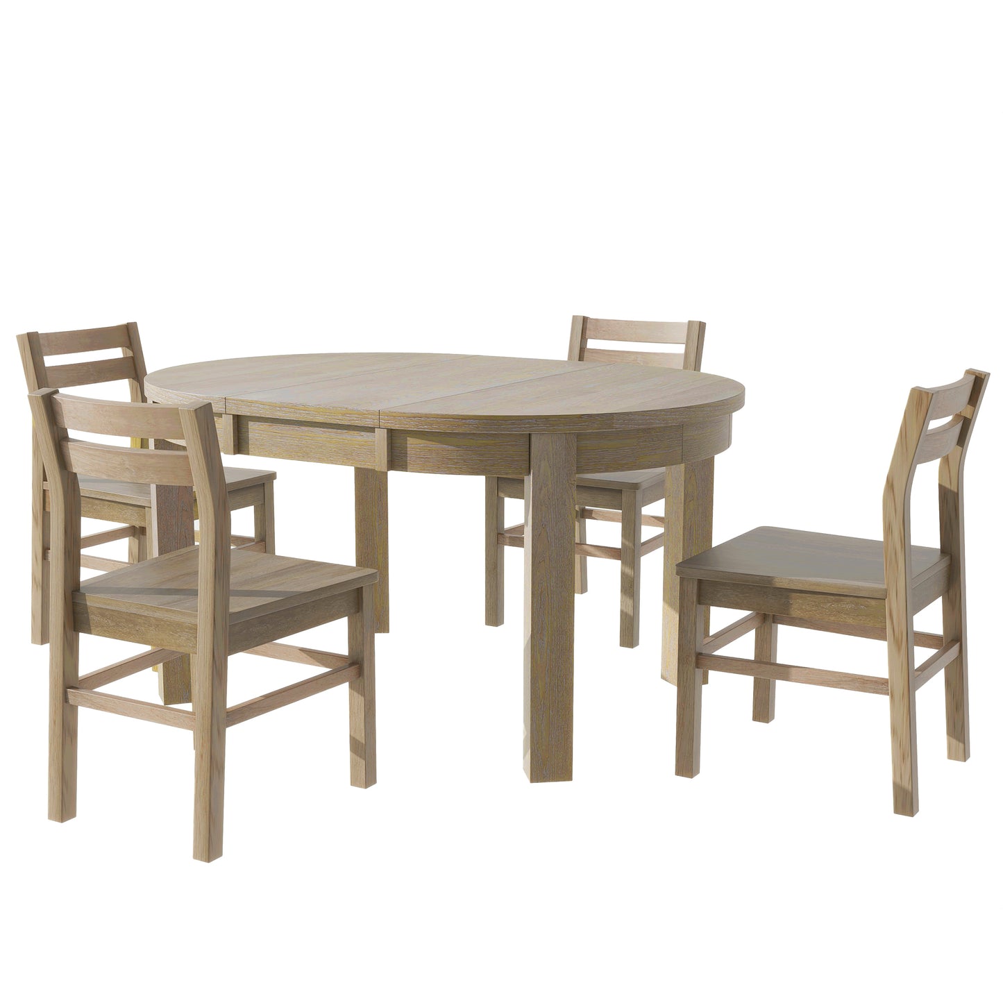 Farmhouse 5-Piece Extendable Round Dining Table Set with Storage Drawers and 4 Dining Chairs,16" Removable Leaf, Natural