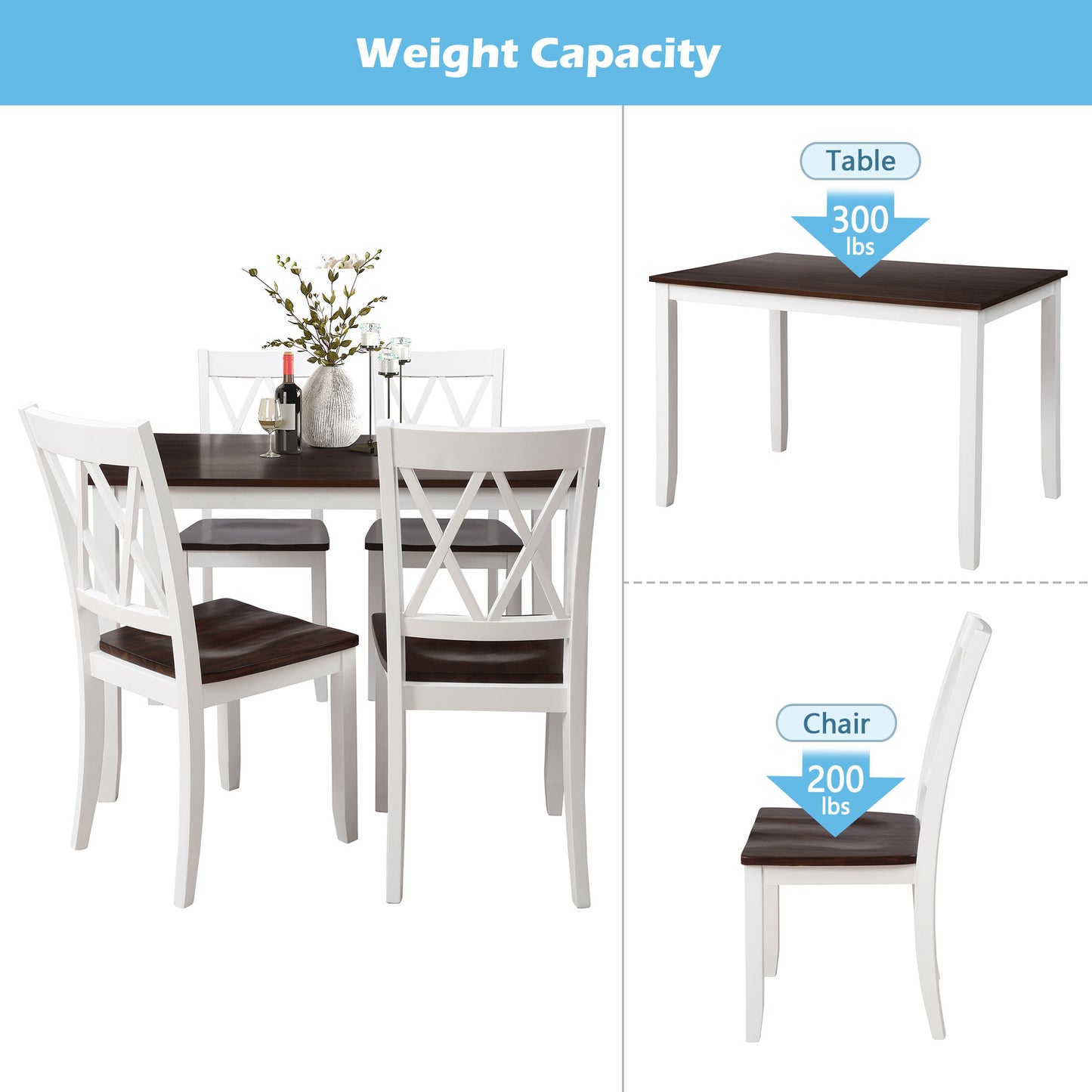 5-Piece Dining Table Set Home Kitchen Table and Chairs Wood Dining Set, White+Cherry