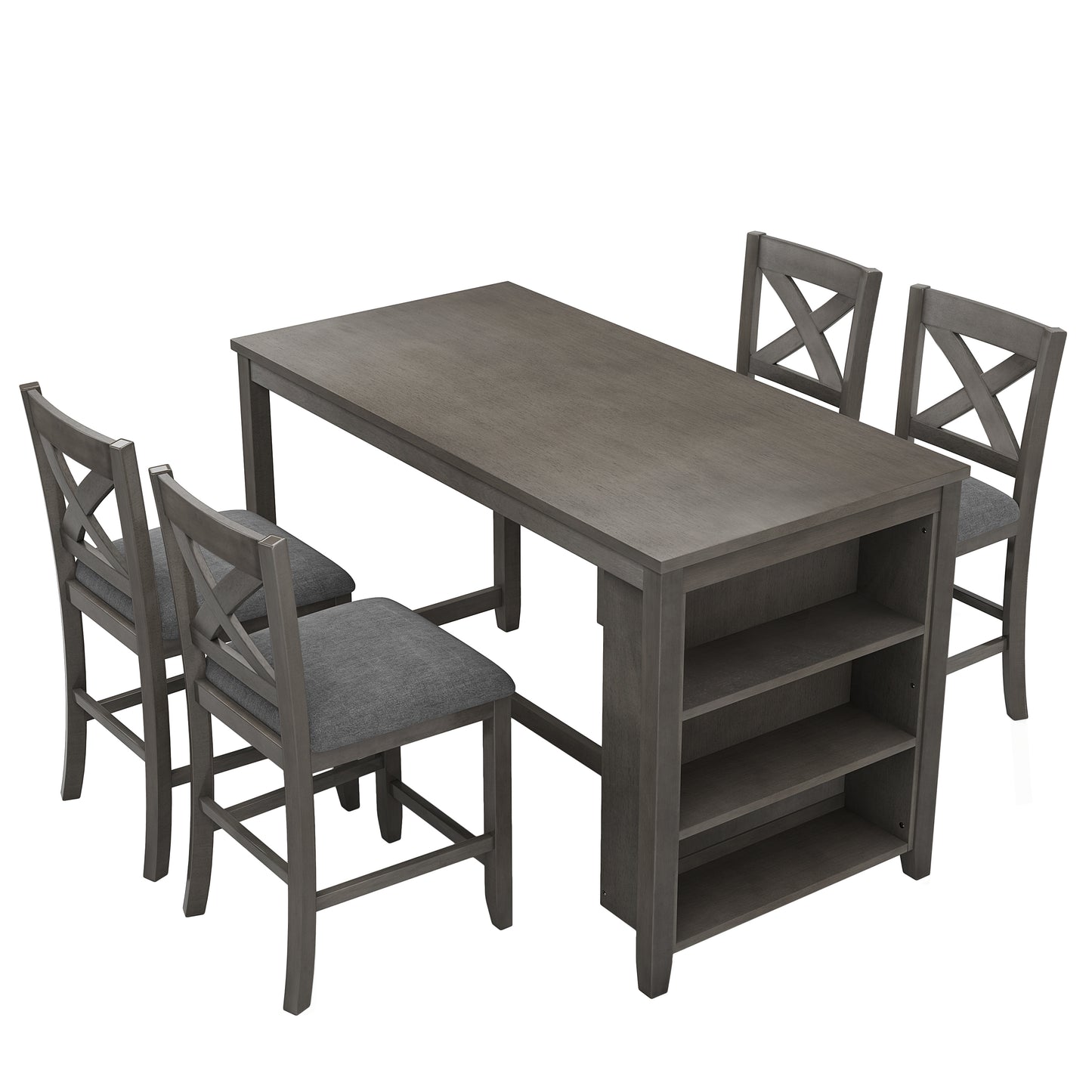 5 Pieces Counter Height Rustic Farmhouse Dining Room Wooden Bar Table Set with 4 Chairs, Gray