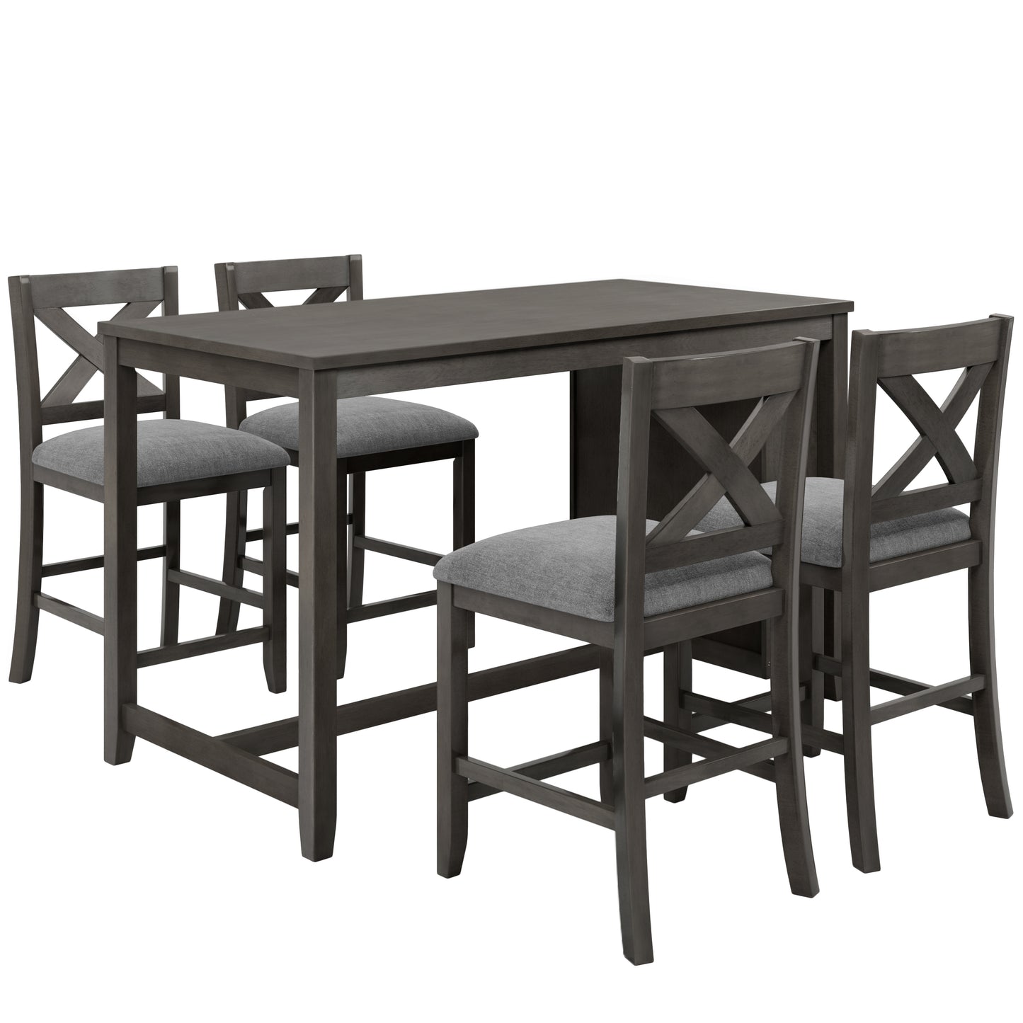 5 Pieces Counter Height Rustic Farmhouse Dining Room Wooden Bar Table Set with 4 Chairs, Gray