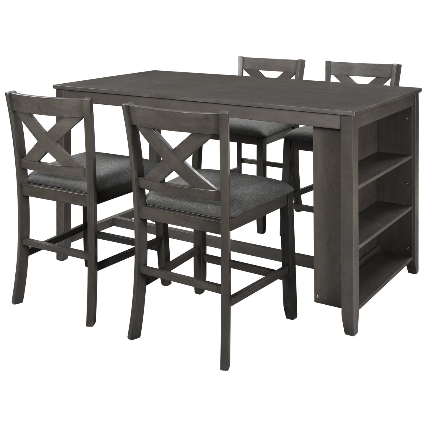 5 Pieces Counter Height Rustic Farmhouse Dining Room Wooden Bar Table Set with 4 Chairs, Gray