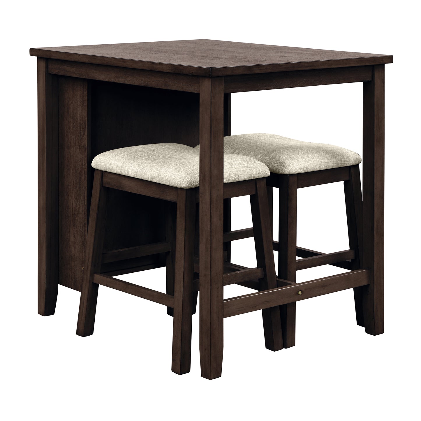 3 Piece Dining Table with Padded Stools, Table Set with Storage Shelf,Brown