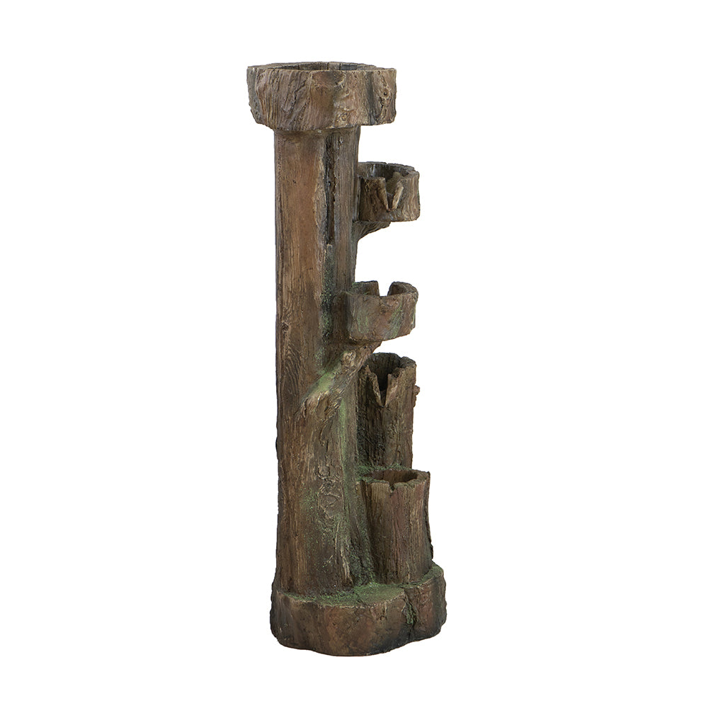 11x13.4x31.5" Rustic Decorative Tree Trunk 5 Tier Water Fountain, with Light and Pump, for Indoor and Outdoor