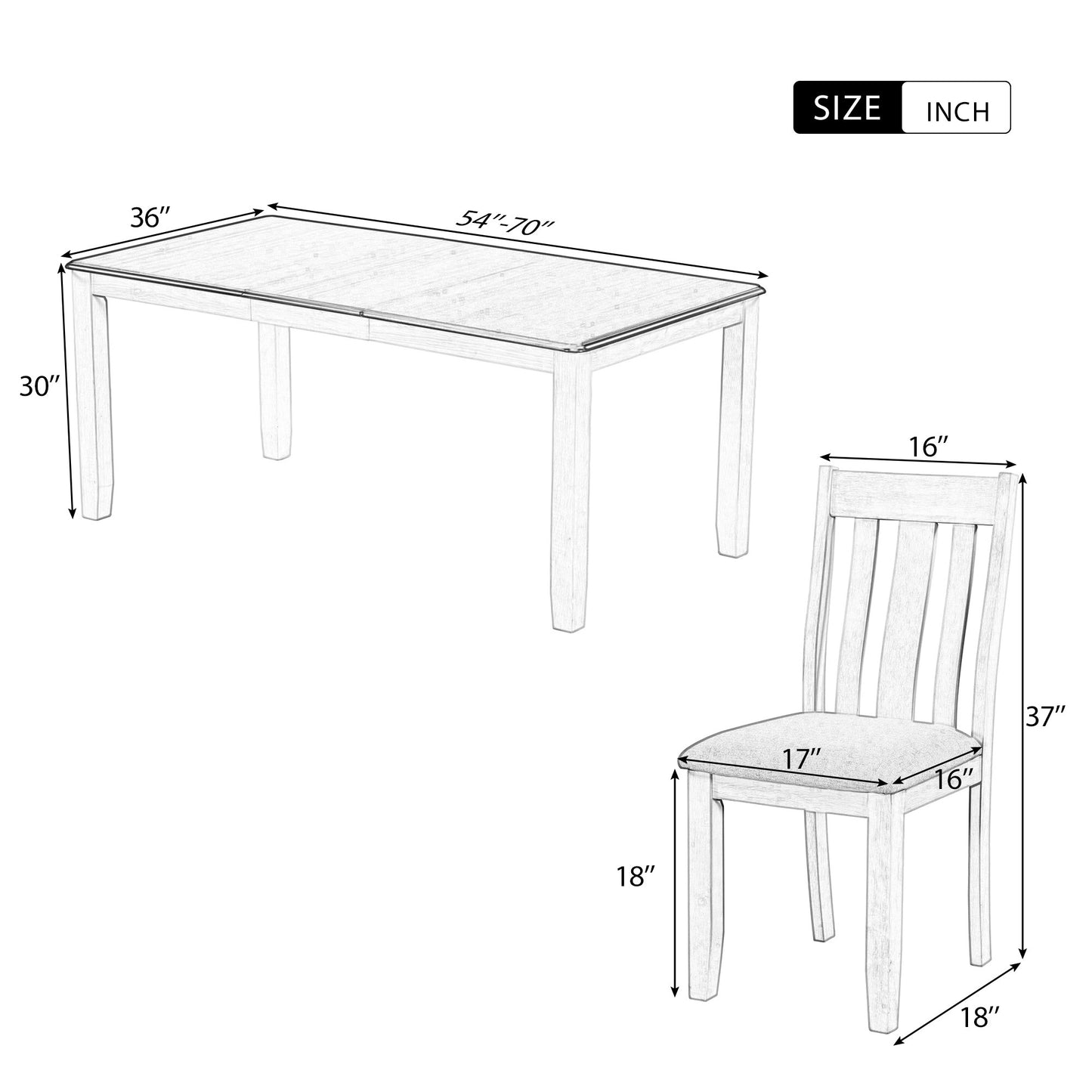 TREXM Retro Style 7-Piece Dining Table Set with Extendable Table and 6 Upholstered Chairs (Gray+White)