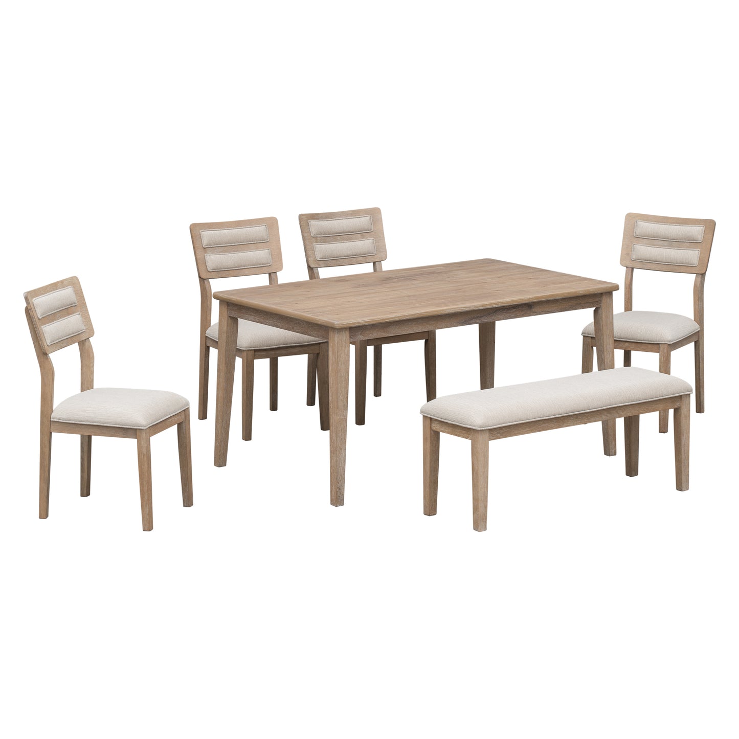 TREXM Classic and Traditional Style 6 - Piece Dining Set, Includes Dining Table, 4 Upholstered Chairs & Bench (Natural Wood Wash)