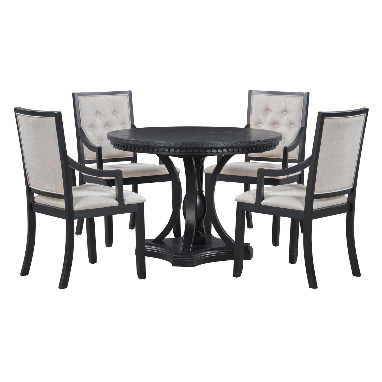 TREXM Retro 5-piece Dining Set Extendable Round Table and 4 Chairs for Kitchen Dining Room (BLACK OAK)