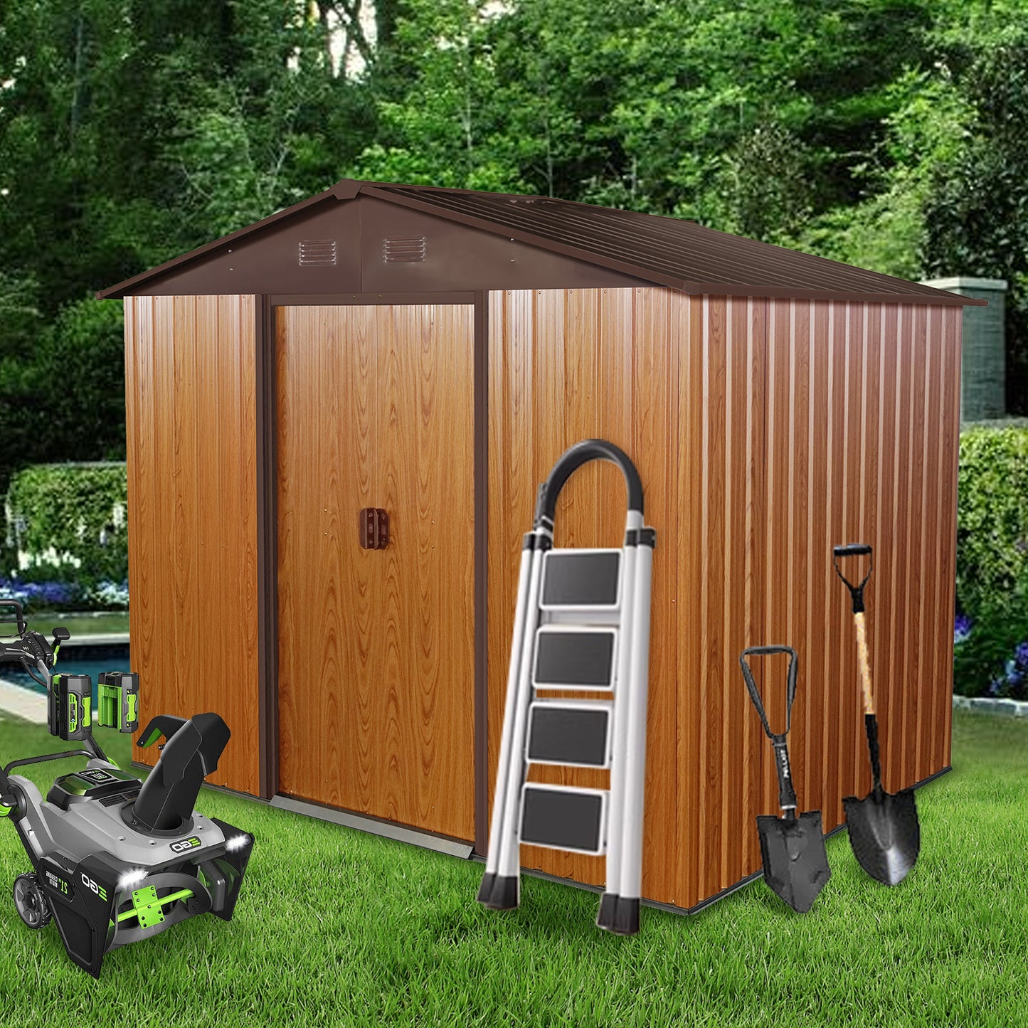 6ft x 8ft Outdoor Metal Storage Shed with Metal Floor Base