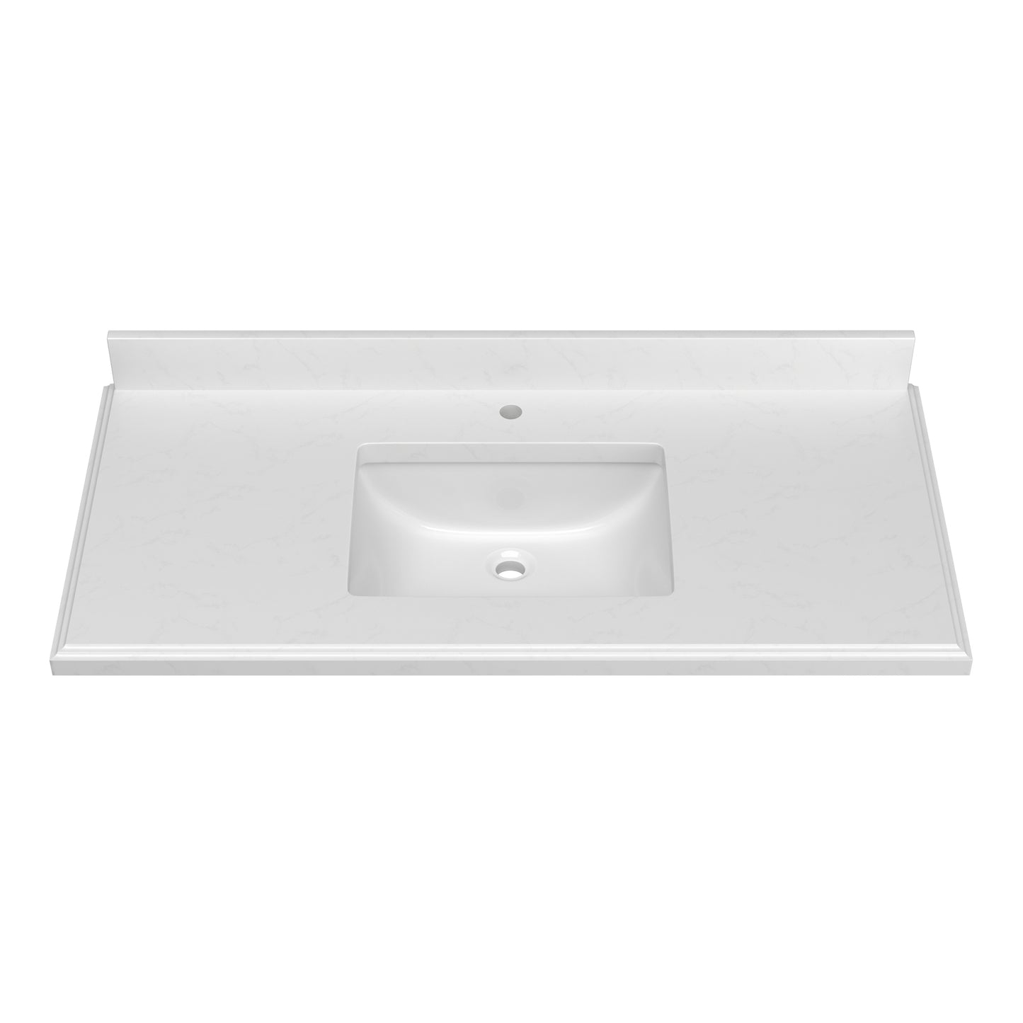 49 Inch Quartz Vanity Top with Undermounted Rectangular Ceramic Sink & Backsplash, White Carrara Engineered Stone Countertop for Bathroom Kitchen Cabinet 1 Faucet Hole (not Include Cabinet)