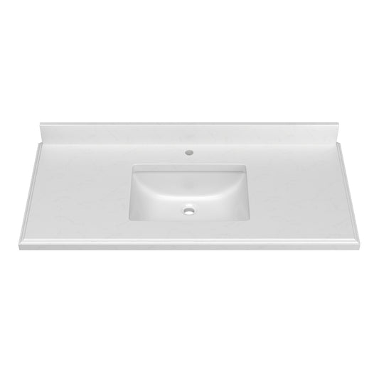 49 Inch Quartz Vanity Top with Undermounted Rectangular Ceramic Sink & Backsplash, White Carrara Engineered Stone Countertop for Bathroom Kitchen Cabinet 1 Faucet Hole (not Include Cabinet)