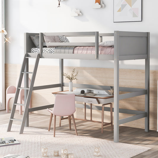 Solid Wood Twin Size Loft Bed with Ladder(Gray)(: WF191903AAE)