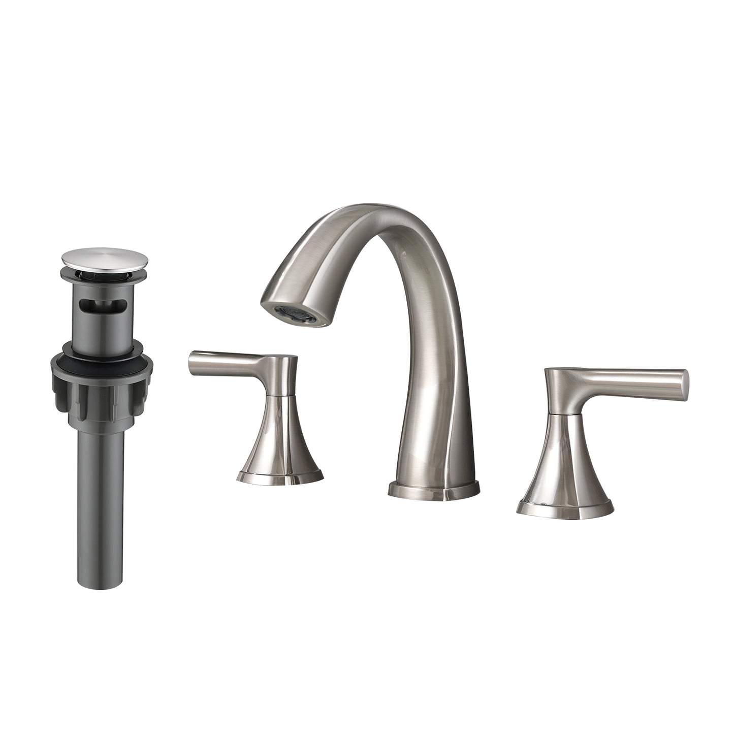 Elegant Brushed Nickel 3-Hole Two-Handle Bathroom Sink Faucet with Drain Assembly