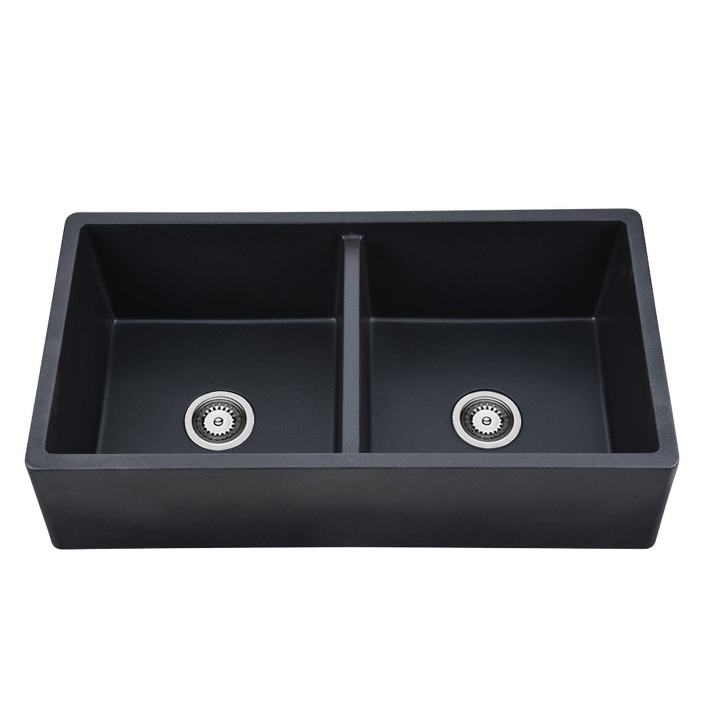 33 L x 19 W Matte Black Quartz Farmhouse Double Bowl Kitchen Sink