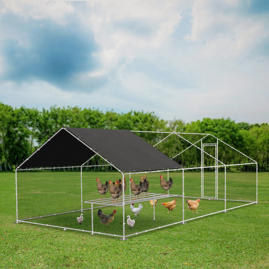 Large metal chicken coop, walk-in chicken coop, galvanized wire poultry chicken coop, rabbit duck coop with waterproof and UV protection cover for outdoor, backyard and farm. 9.8' W x 19.7' D x 6.6' H