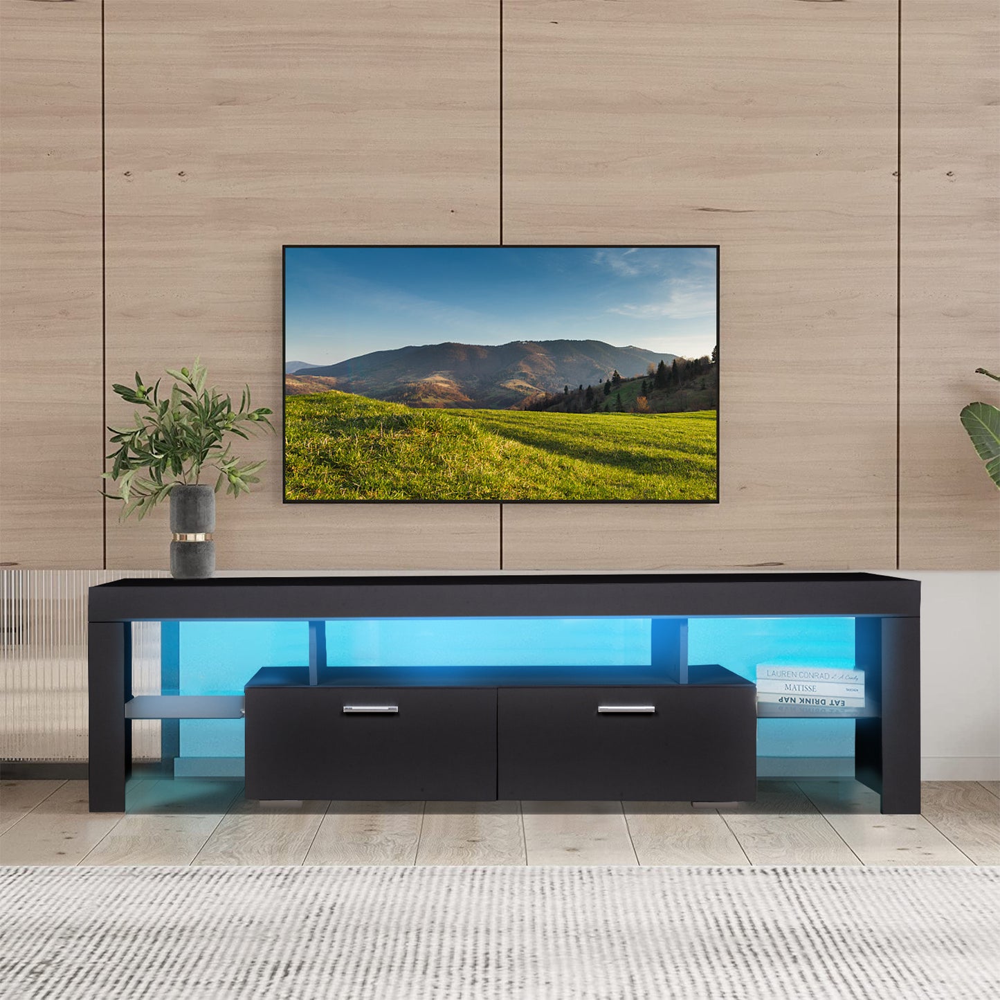 Modern LED TV Stand with Multi-Color Lighting and Storage Cabinet for TVs Up to 75 Inches