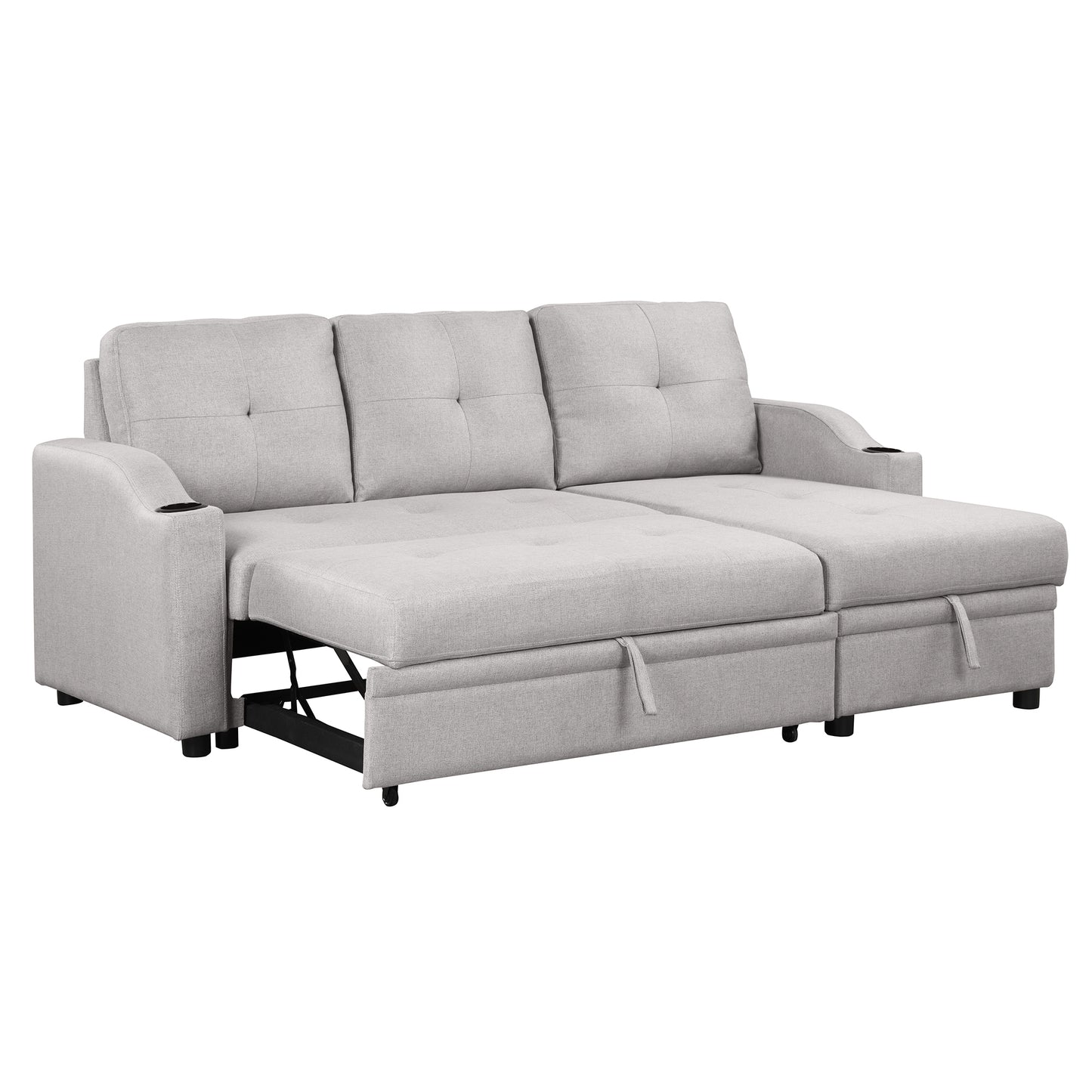 Orisfur Pull Out Sofa Bed with Storage Chaise and Cup Holder