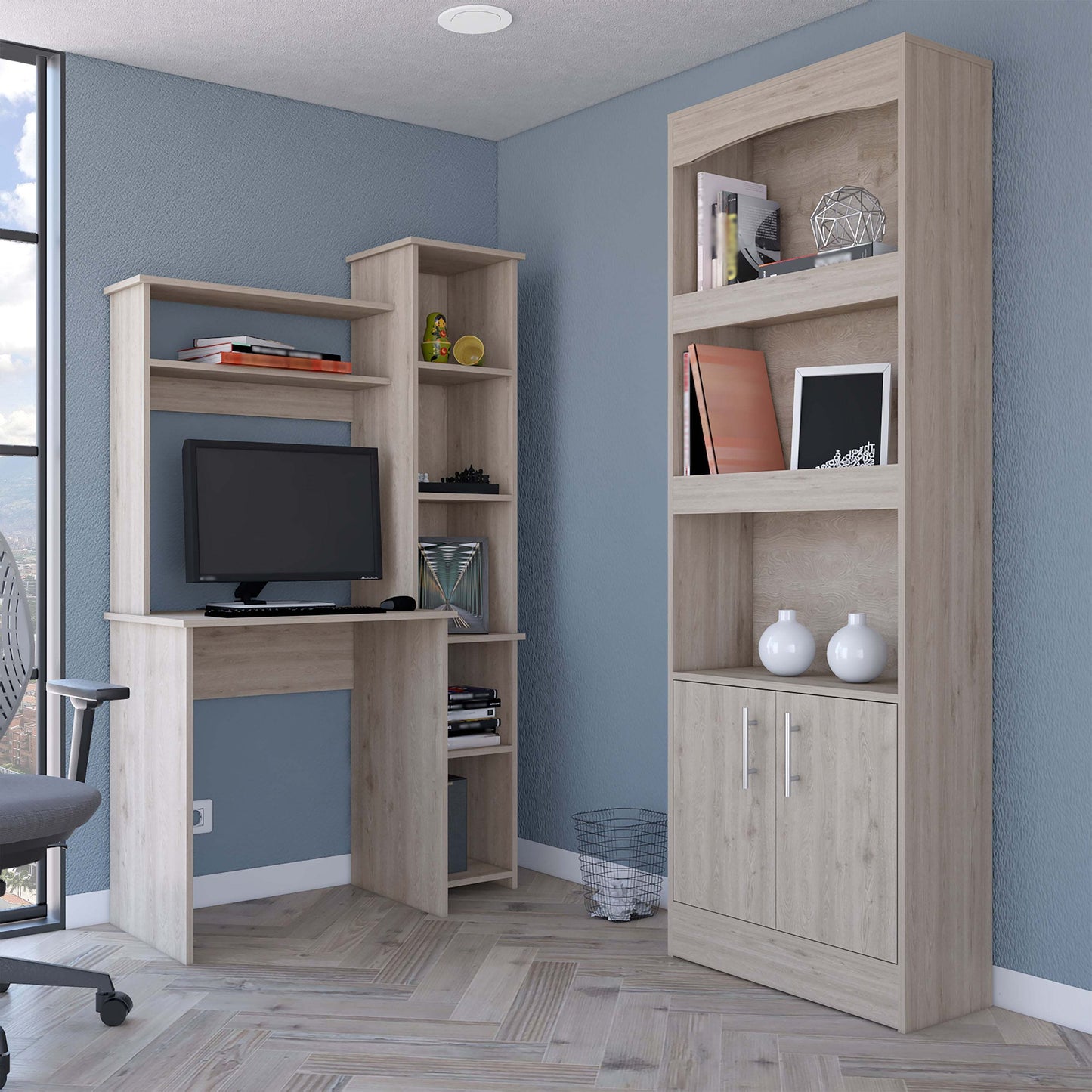 Gray Office Furniture Set with Dozza Bookcase and Aramis Desk