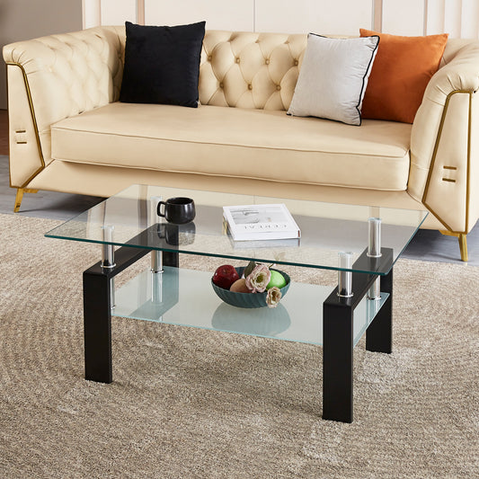 Stylish Clear Glass Coffee Table with Geometric Design