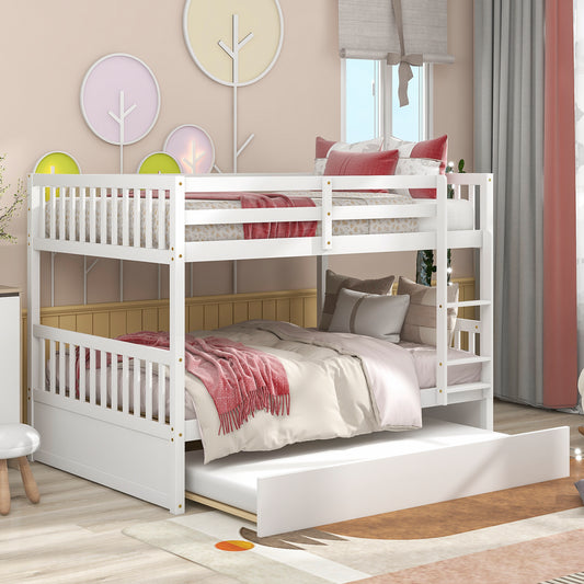 Multifunctional White Full Over Full Bunk Bed with Trundle and Modern Design