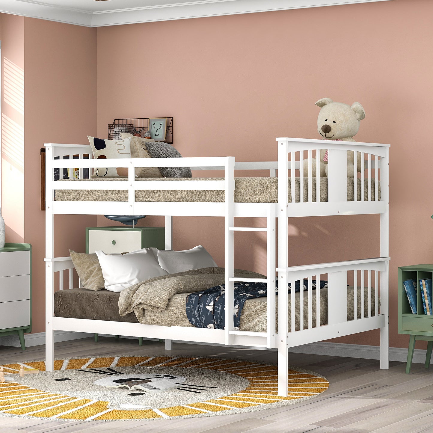 Stylish White Full-Size Bunk Bed with Ladder and Versatile Design