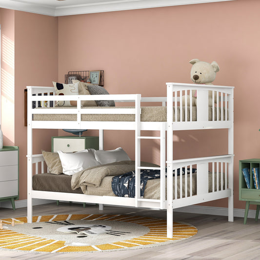 Stylish White Full-Size Bunk Bed with Ladder and Versatile Design