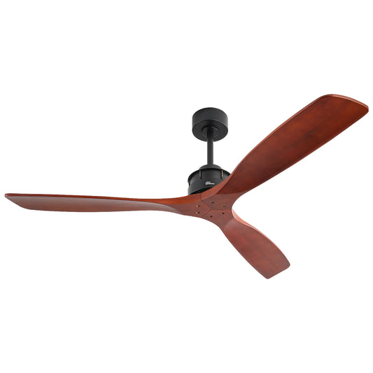 60-Inch Elegant Indoor and Outdoor Ceiling Fan with Mahogany Solid Wood Blades and Remote Control