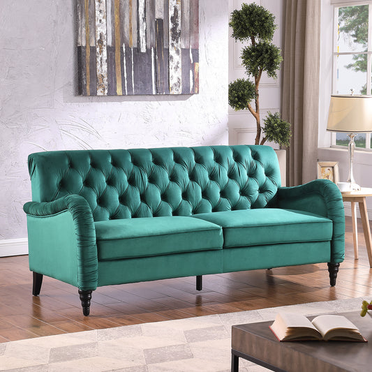 Modern Dark Green Velvet Chesterfield 3-Seater Sofa