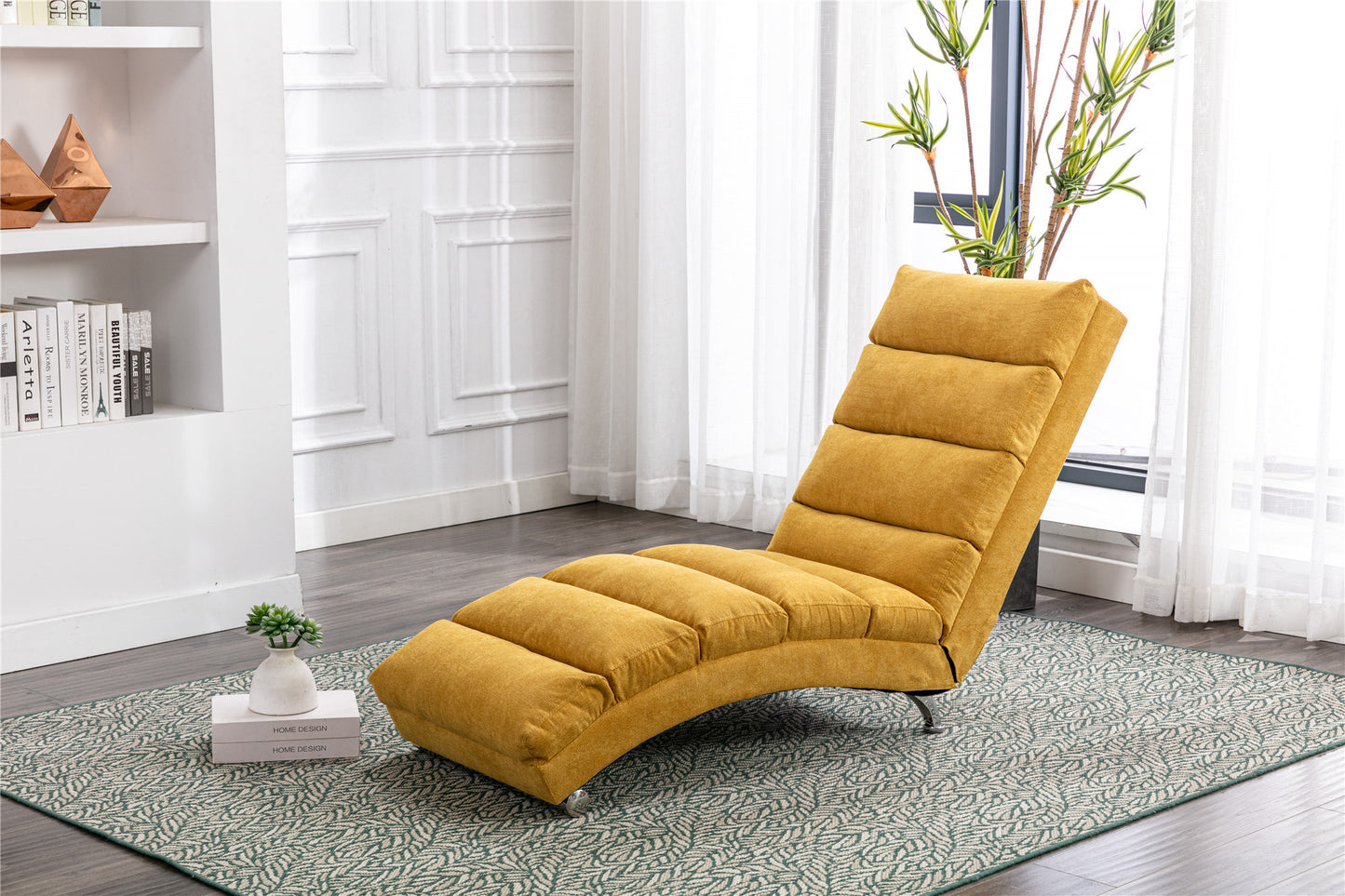 Linen Chaise Lounge Indoor Chair, Modern Long Lounger for Office or Living Room