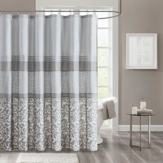 Elegant Grey Embroidered Bathroom Shower Curtain