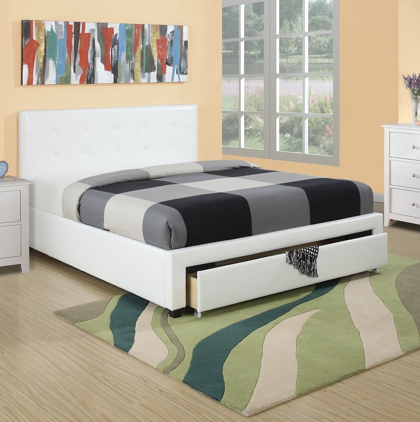 Bedroom Furniture White Storage Under Bed Full Size bed Faux Leather upholstered