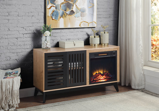 Contemporary Electric Fireplace Console in Oak & Espresso Finish