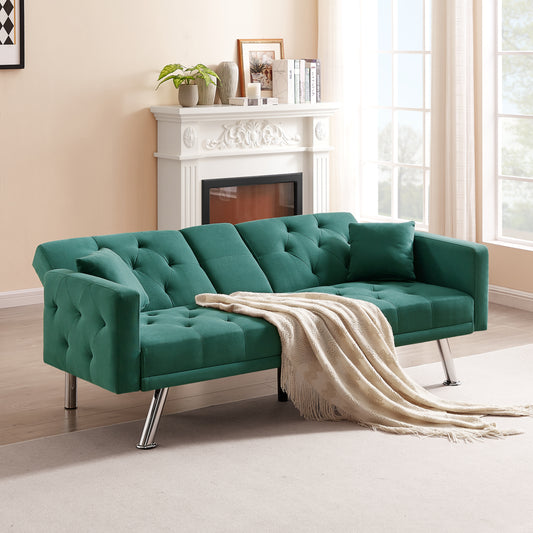 Square Arm Armrests, Dark Green Linen Convertible Sofa and Sofa Bed