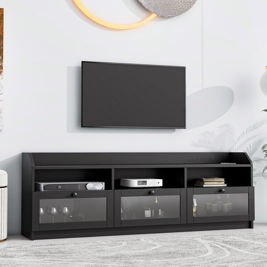 Sophisticated Black TV Stand with Acrylic Board Door and Generous Storage Space for TVs Up to 65