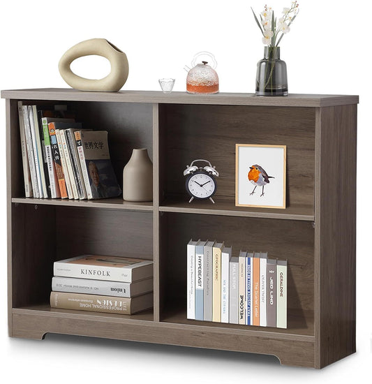 bookshelf with open adjustable bookshelf, 2-layer bookshelf, 4-bucket bookshelf organizer, small bookshelf, wooden storage cabinet in living room and office