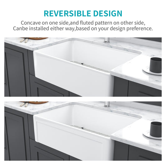 30 Inch Reversible Ceramic White Farmhouse Kitchen Sink