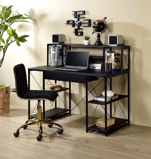 Versatile Contemporary-Industrial Amiel Desk with Ample Black Storage