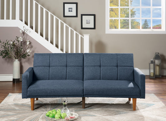 Transitional Look Living Room Sofa Couch Convertible Bed Navy Polyfiber 1pc Tufted Sofa Cushion Wooden Legs