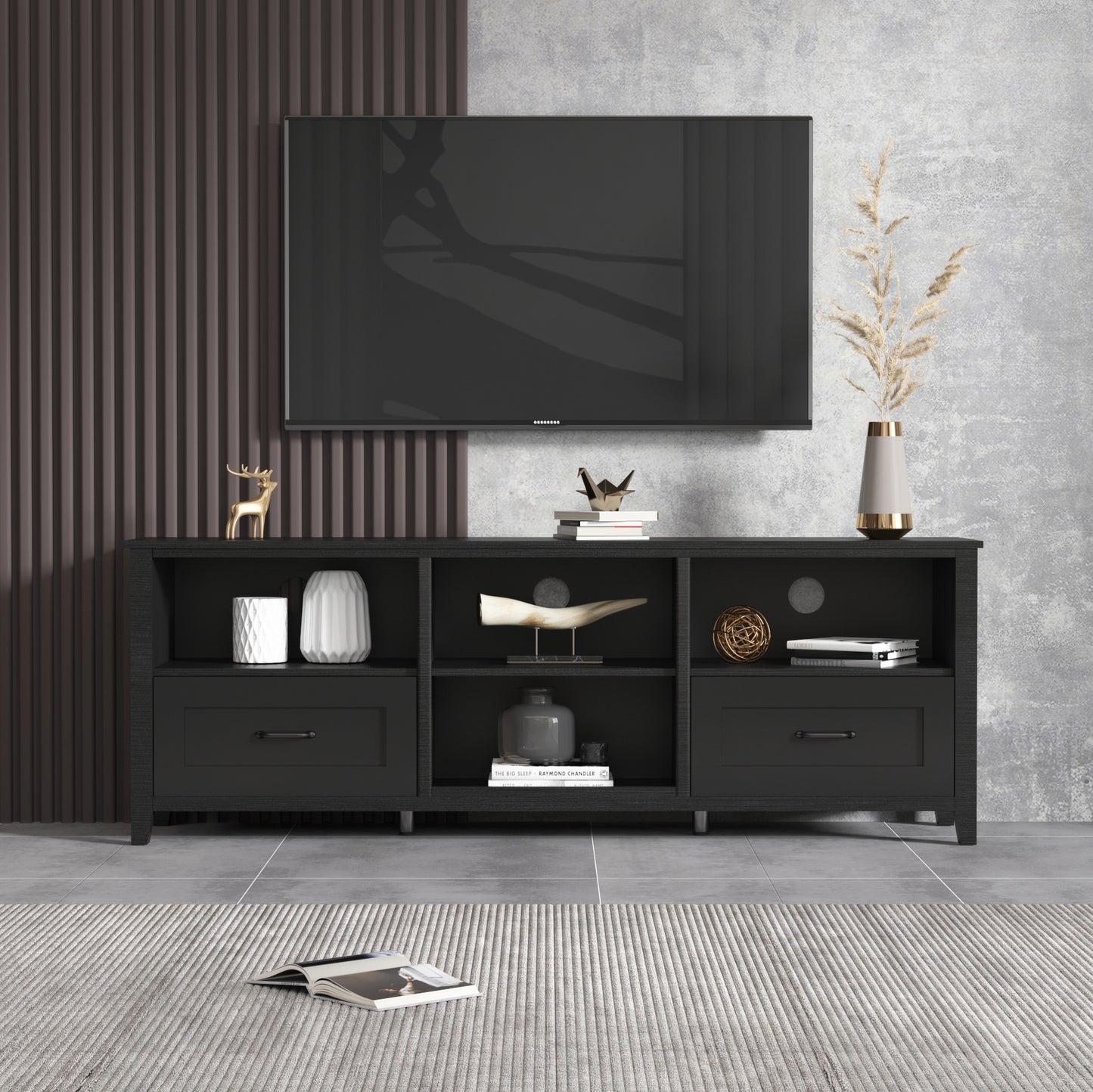 Sleek 70.08 Inch Black TV Stand with Ample Storage