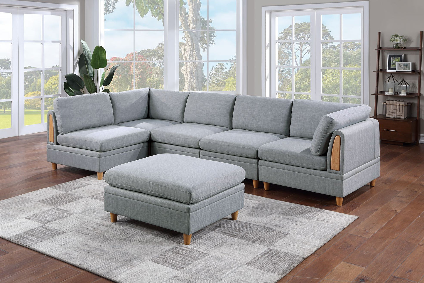 6-Piece Light Grey Modular Sectional Living Room Furniture Set