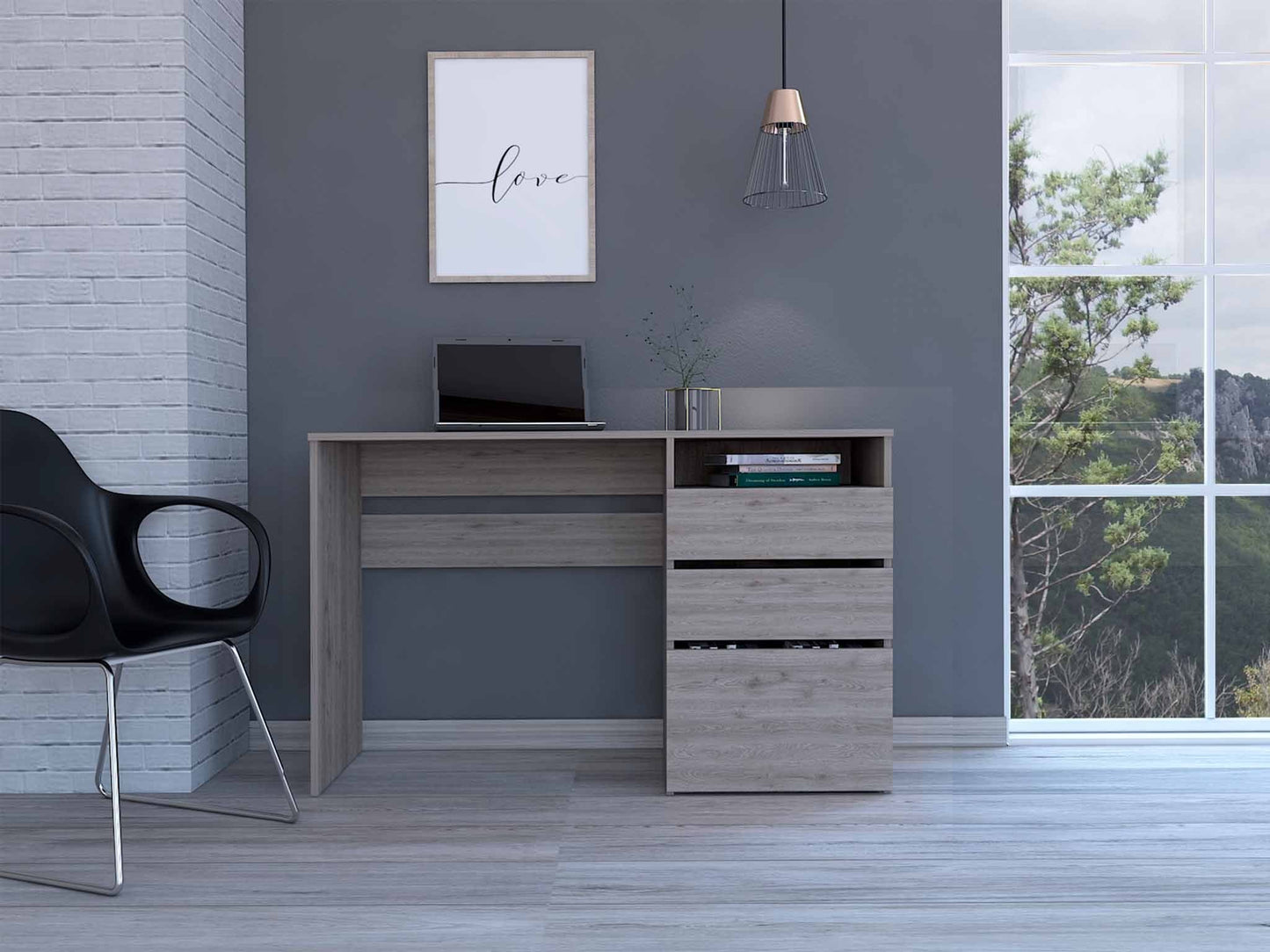 Waterbury Compact Computer Desk with 3 Drawers in Light Grey