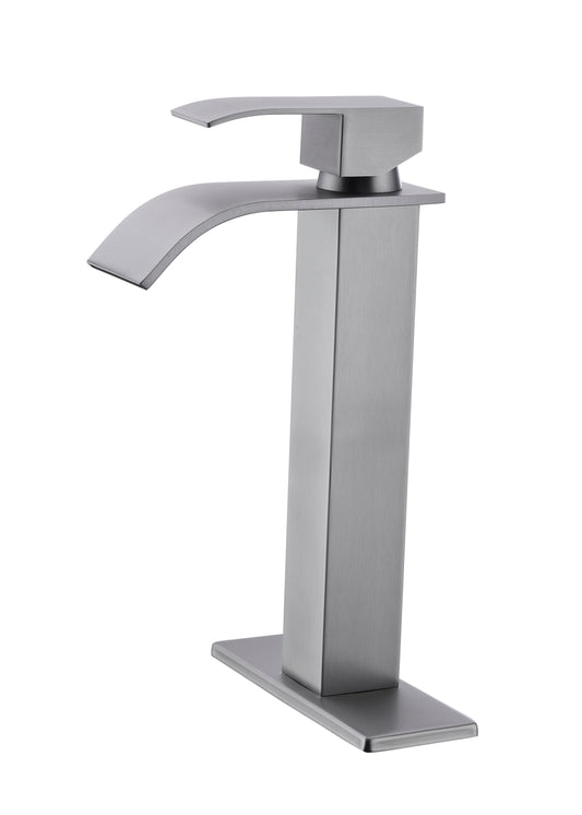 Effortless Flow Waterfall Spout Bathroom Faucet, Single Handle Vanity Sink Faucet