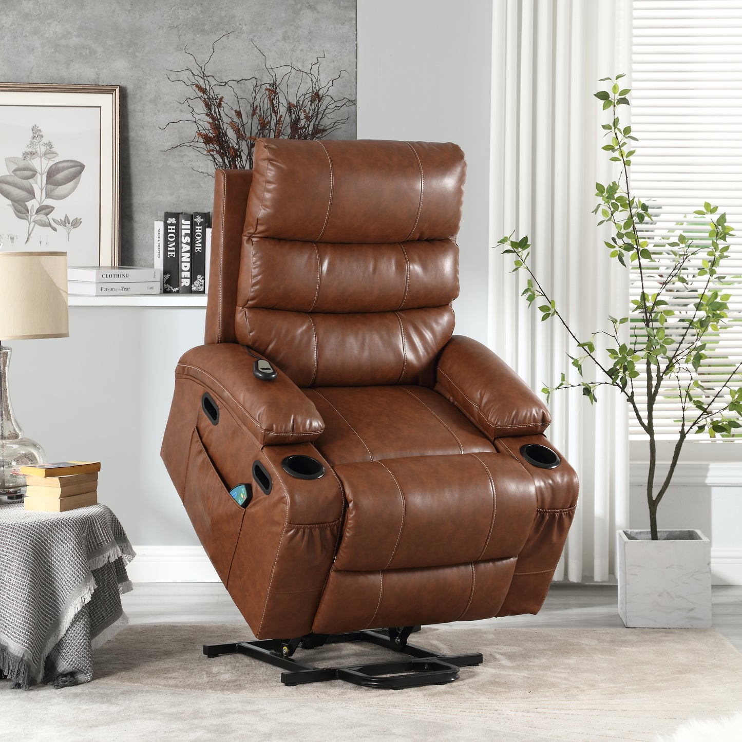 Electric Power Lift Recliner Chair with Massage, Heat, and Side Pockets for Elderly