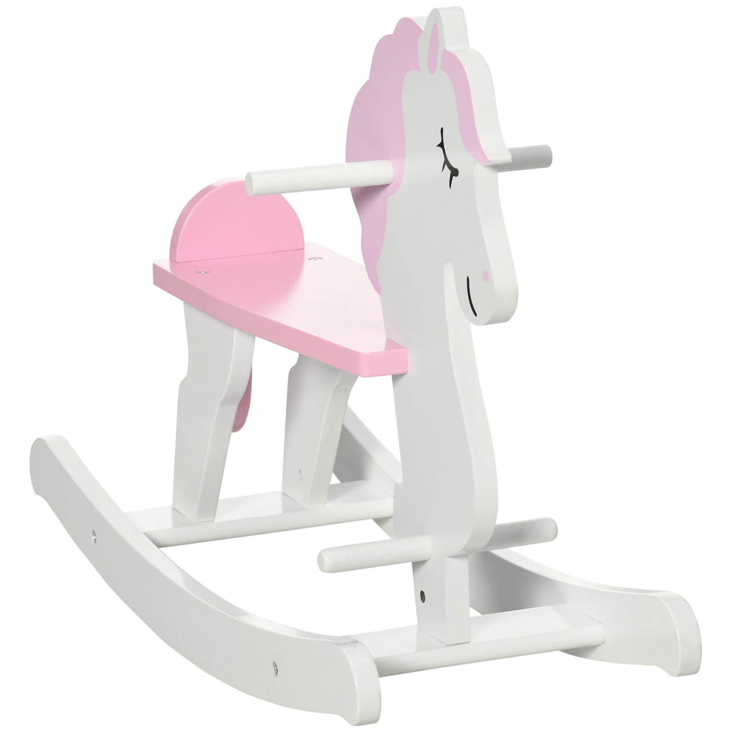 Qaba Little Wooden Rocking Horse Toy for Toddlers, Pink and White