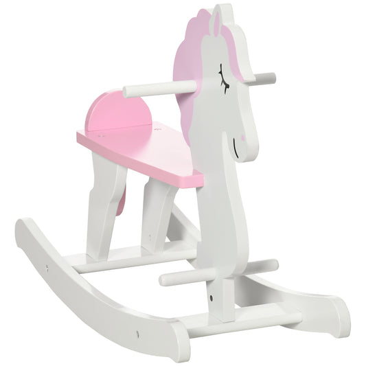 Qaba Little Wooden Rocking Horse Toy for Toddlers, Pink and White