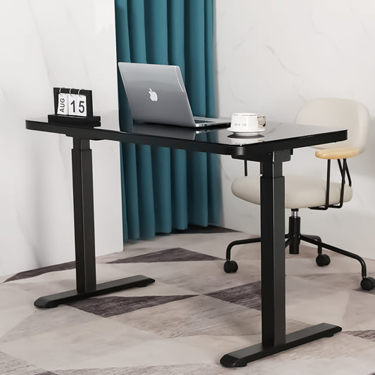 Sleek Glass Top Sit-Stand Desk with Wireless Charging Feature