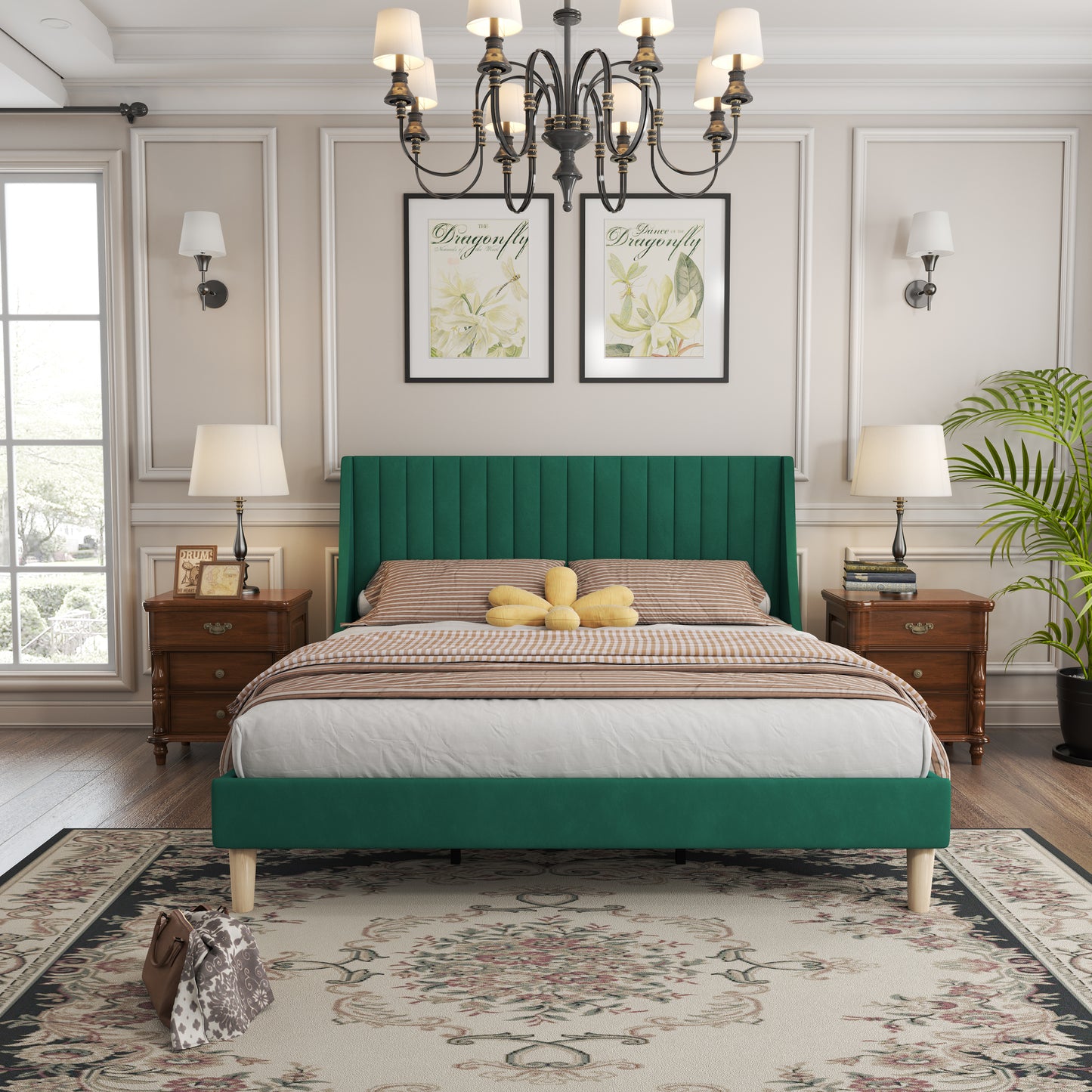 Molblly King Size Bed Frame with Upholstered Headboard, Strong Frame, and Wooden Slats Support, Non-Slip, and Noise-Free, No Box Spring Needed, Easy Assembly, Green