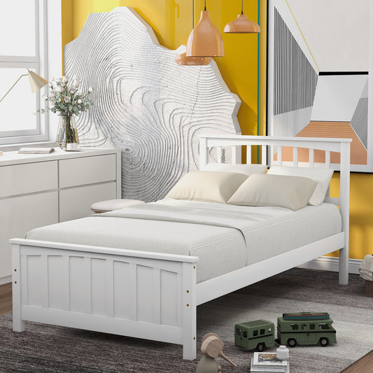 Wood Platform Bed Twin size Platform Bed, White(Old Sku:WF190776AAK  Less two center support legs)